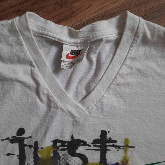 Vtg 90s Nike Shirt Mens Large‎ White V-Neck Center Swoosh Made In USA Just Do It - Picture 5 of 8